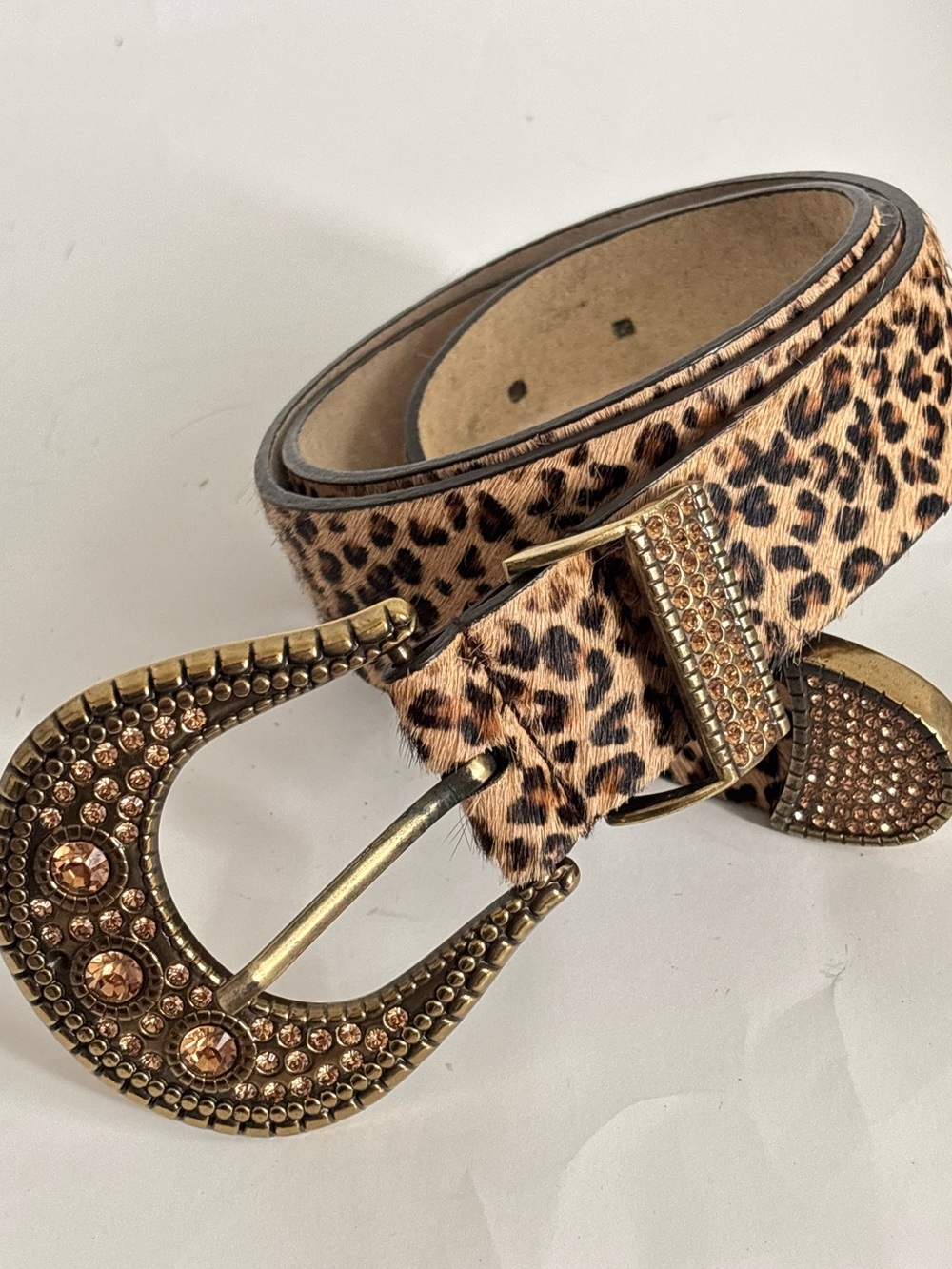Chicos western glam Leopard Print Rhinestone Western Belt - Gold Buckle